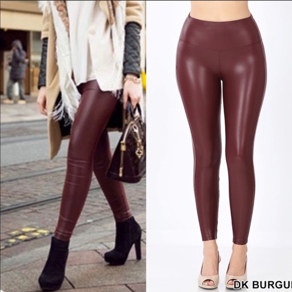Burgundy Faux Leather Leggings - Picture 2 of 8
